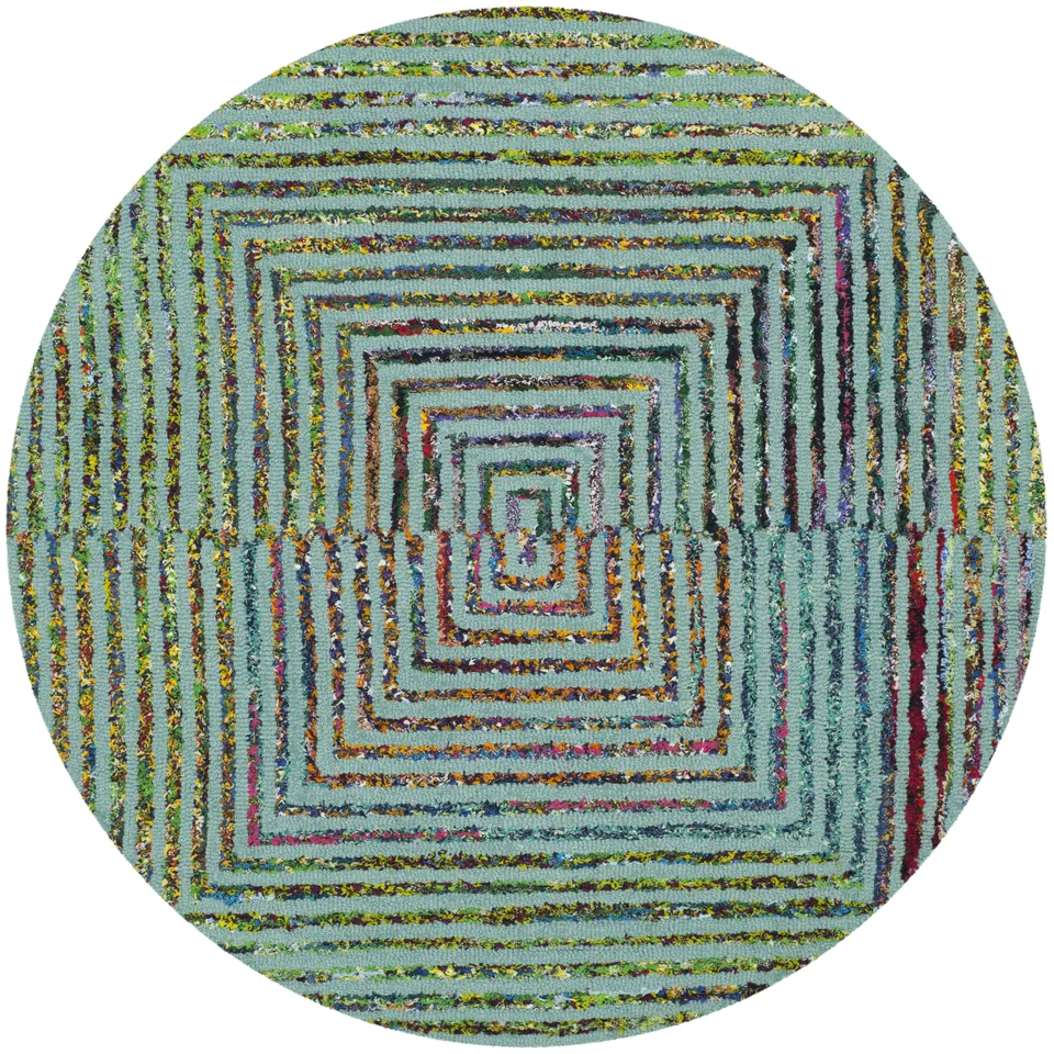 Arlo Home Hand Tufted Area Rug, NAN603A, Teal,  4' X 4' Round