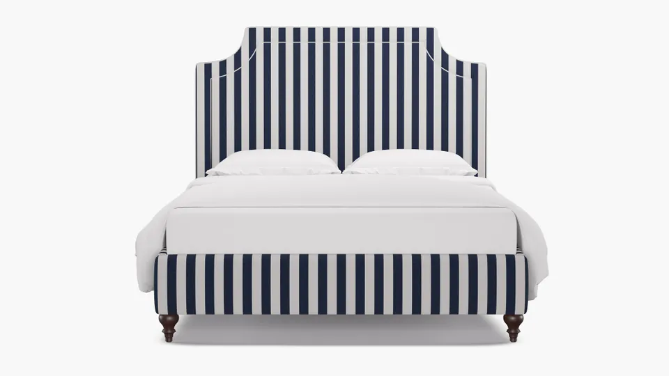 Deco Bed, Navy Cabana Stripe, Espresso Traditional Turned Leg, King