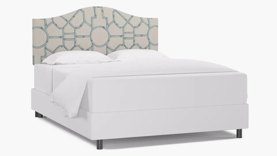 Camelback Headboard, Blue Baldwin Bamboo, Queen