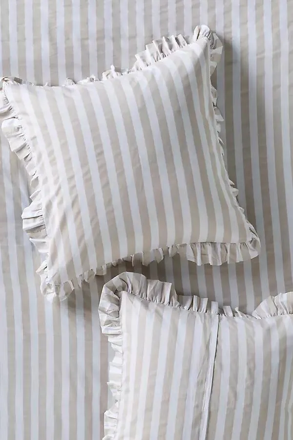 Cotton Striped Ruffle Printed Euro Sham