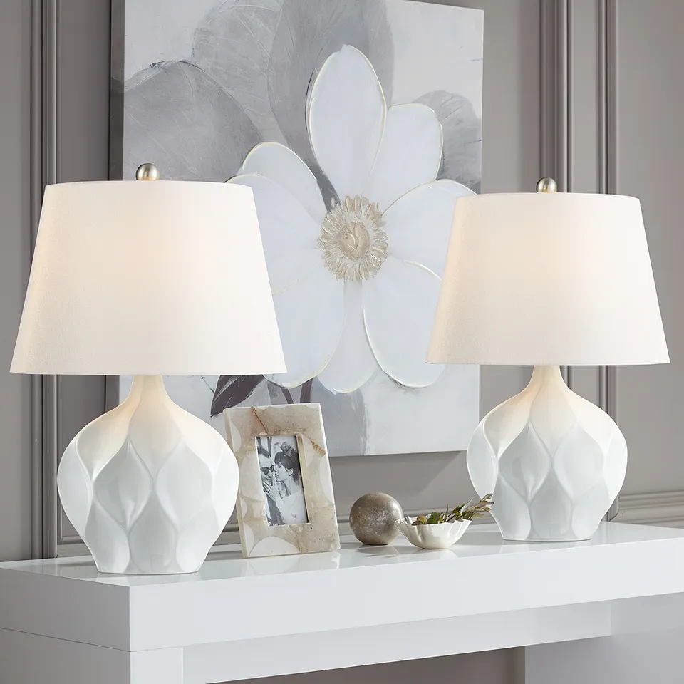 Possini Euro Dobbs 22 1/2" White Ceramic Modern Table Lamps Set of 2
