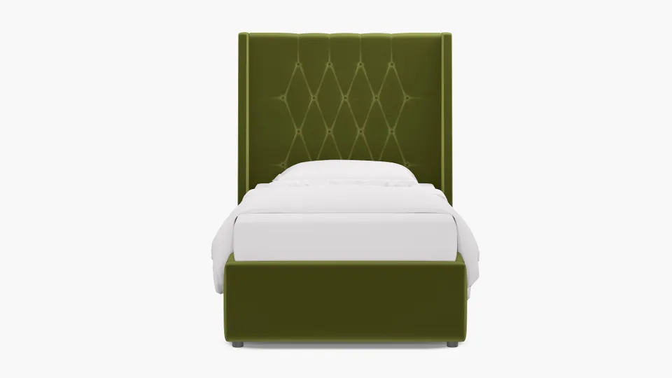 Tufted Wingback Bed, Sage Performance Velvet, Twin