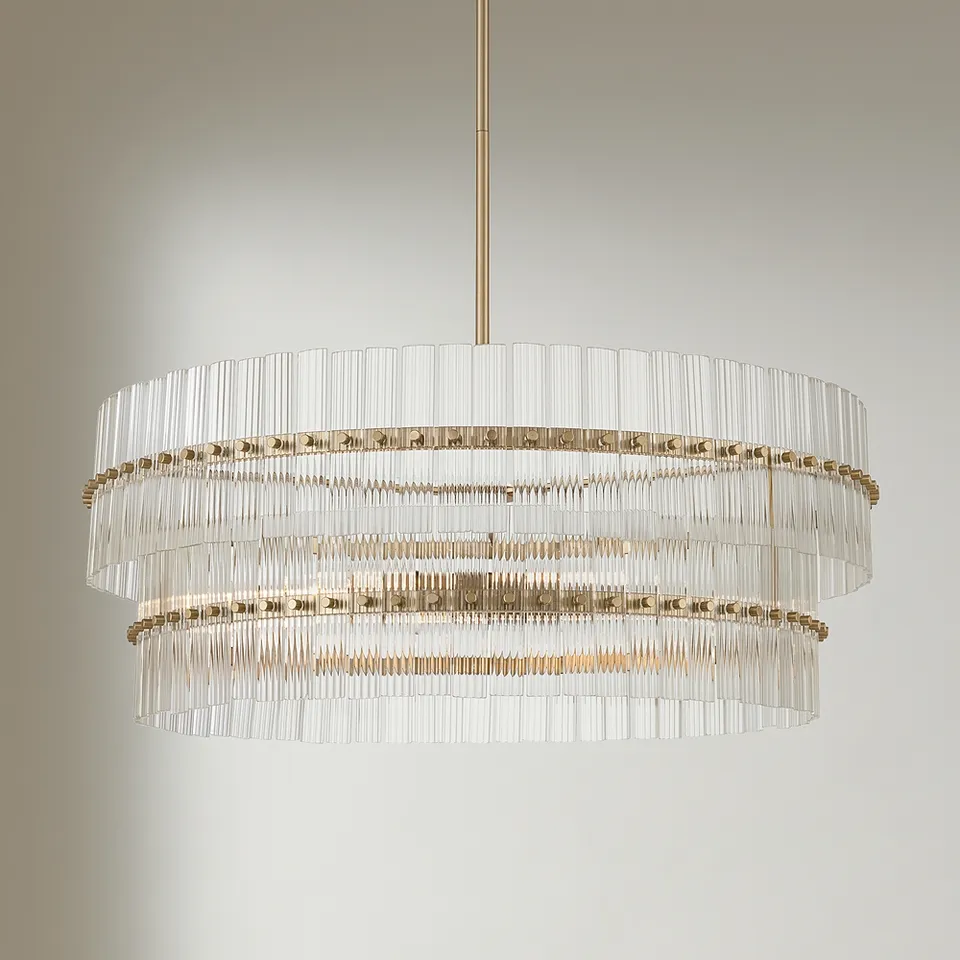 Possini Euro Emerson 26"W Matte Brass Glass 6-Light Tiered Chandelier