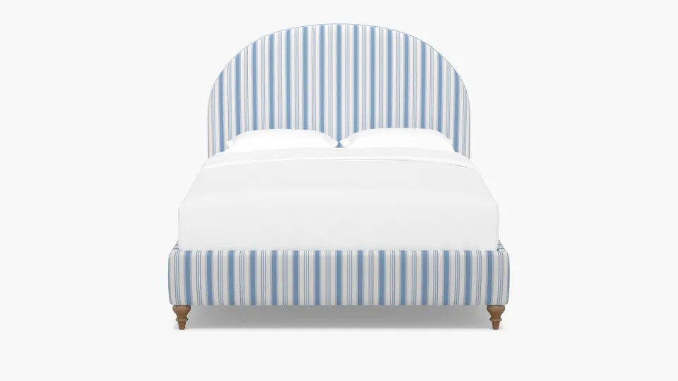 Demilune Bed, Cornflower Regency Stripe, Natural Traditional Turned Leg, Twin