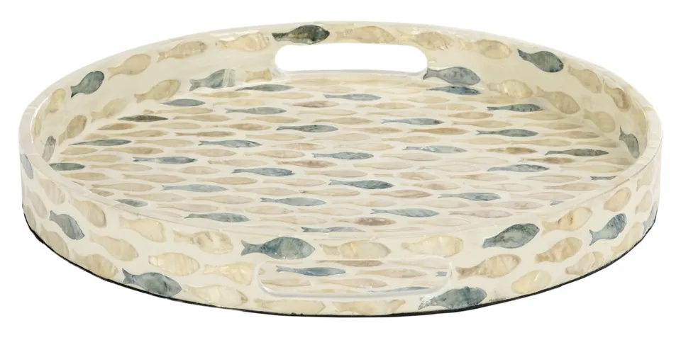 Noemi Round Fish Tray - Beige / Blue