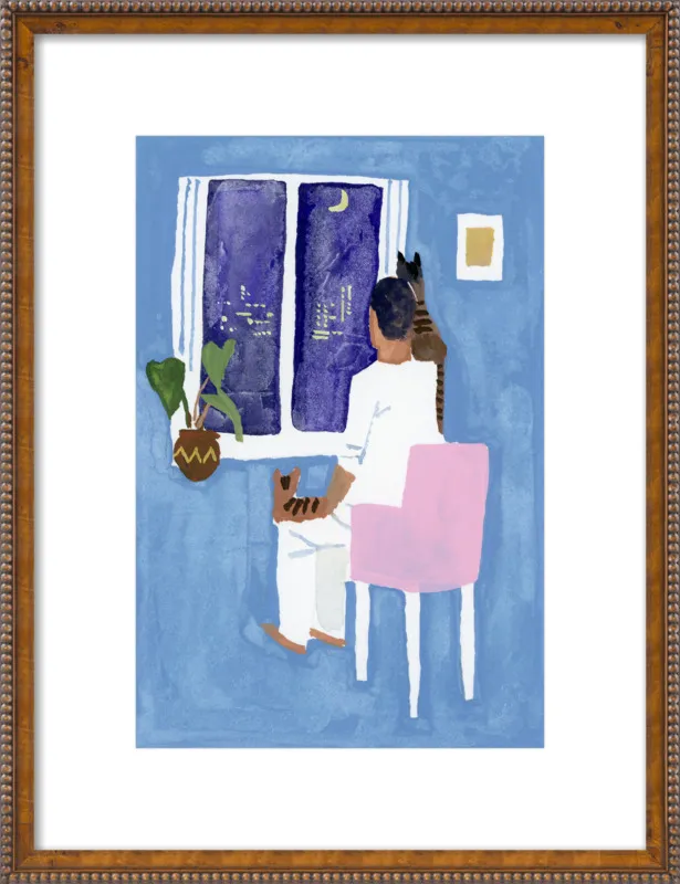 Look at the cat and the moon by Hiroyuki Izutsu for Artfully Walls