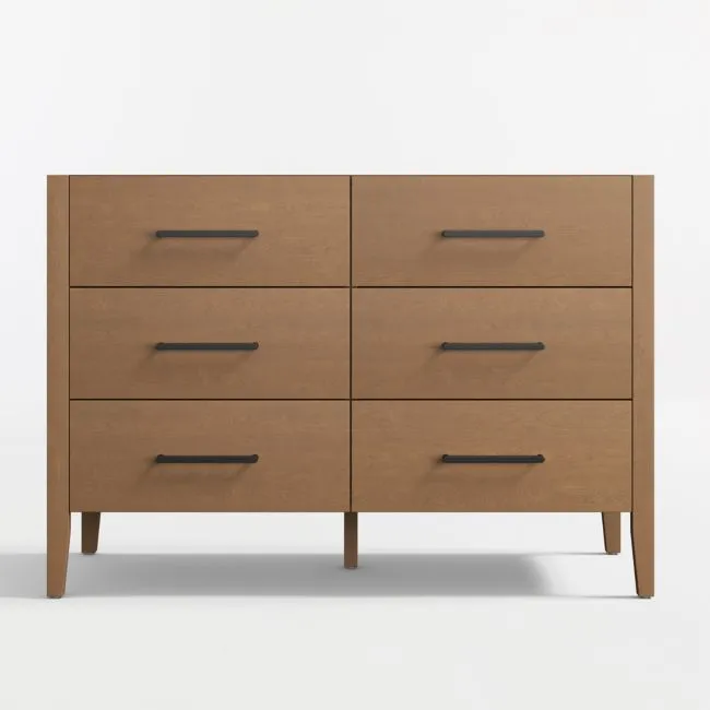 Ever Simple 48" Flax Brown Wood 6-Drawer Kids Dresser