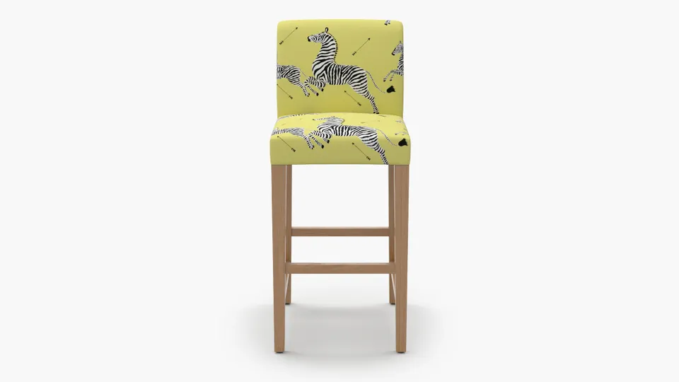 Signature Dining Bar Stool, Yellow Zebra, Natural Square Tapered Leg