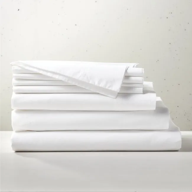 Classic Organic Cotton Percale 400 Thread Count White Queen Bedding Set