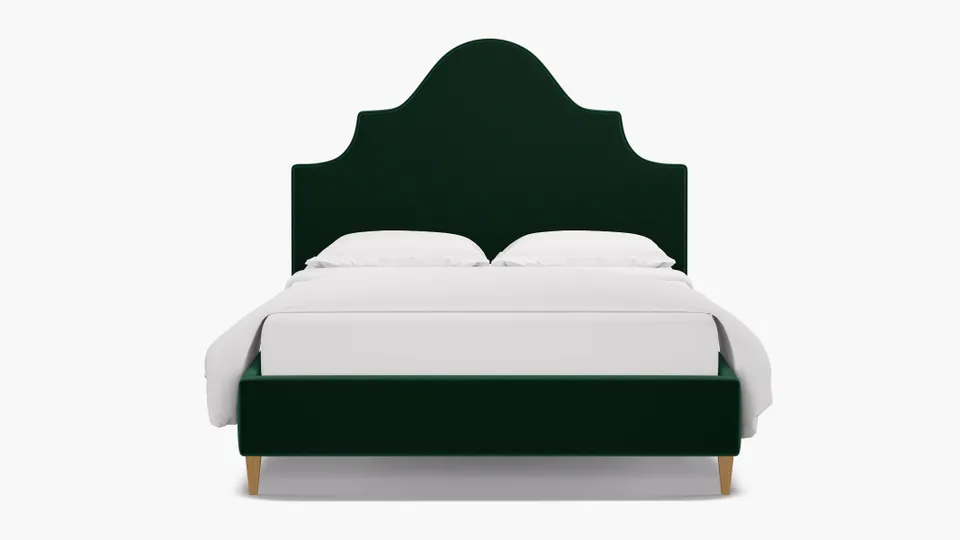 Statement Bed, Spruce Performance Plush Velvet, Natural Square Tapered Leg, Full