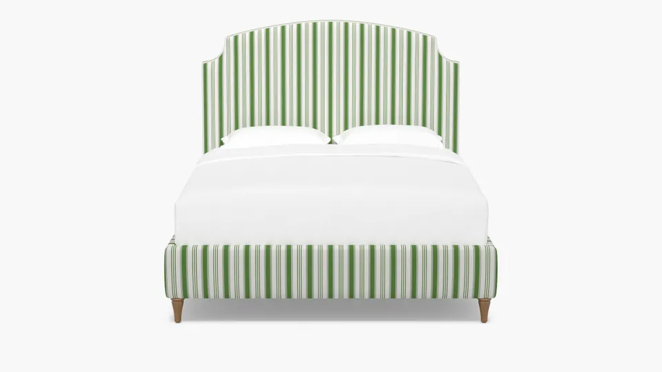 Cove Bed, Jade Regency Stripe, Natural Decorative Tapered Leg, Twin