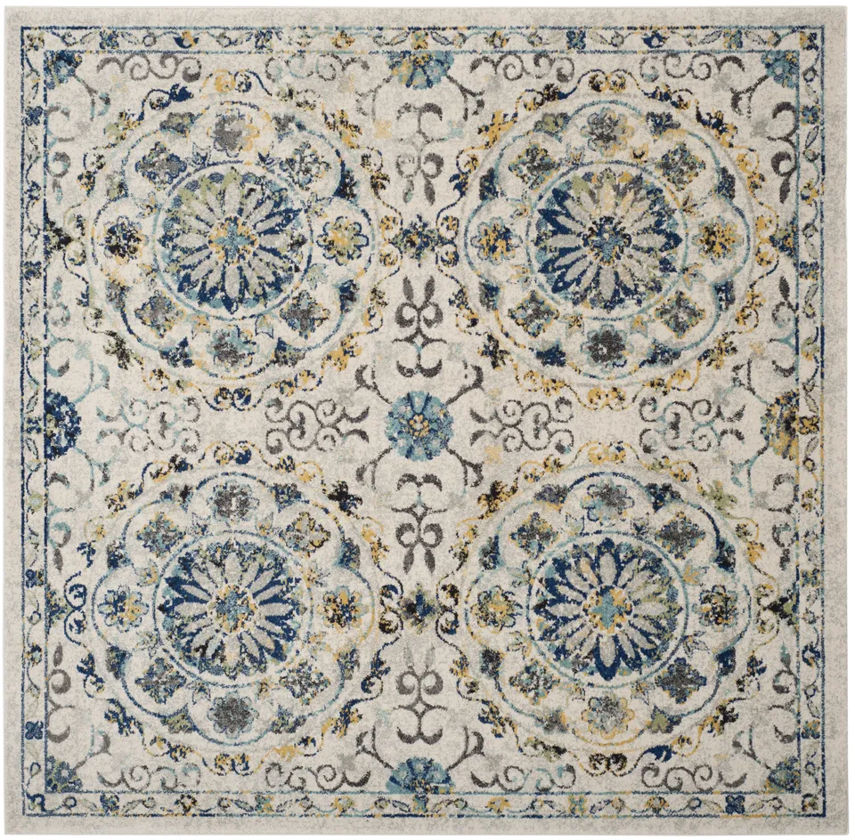 Arlo Home Woven Area Rug, EVK252C, Ivory/Blue,  6' 7" X 6' 7" Square