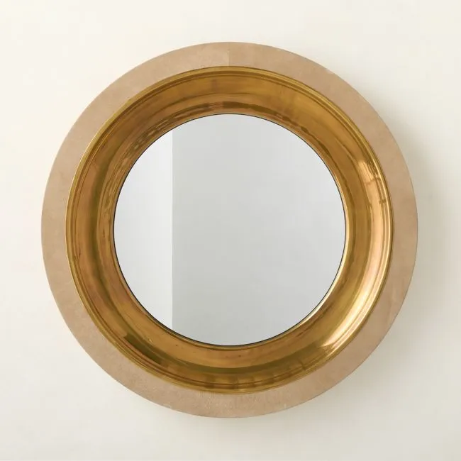 Parker Suede and Aged Brass Round Wall Mirror 36"