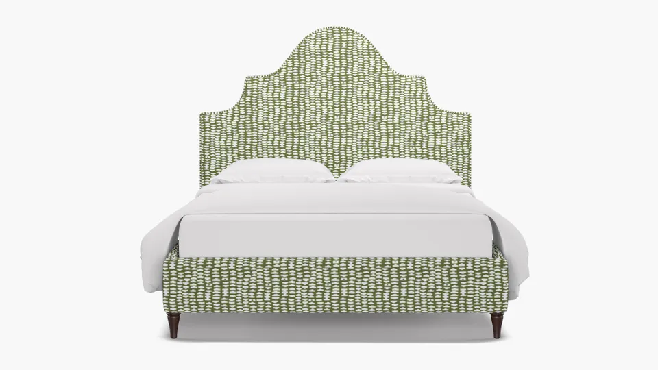 Statement Bed, Olive Odalisque, Espresso Decorative Tapered Leg, Queen