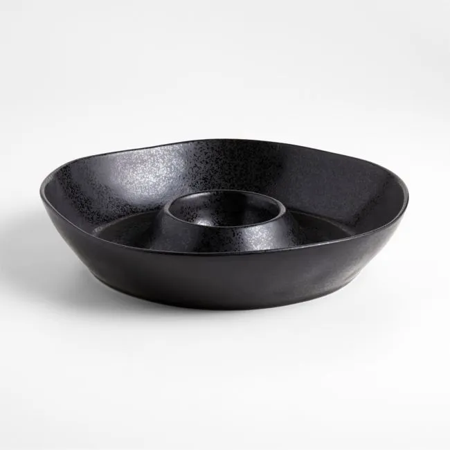 Marin Black Stoneware Chip and Dip Server