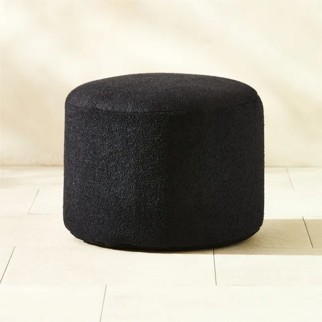 Silves Black Performance Boucle Outdoor Pouf 24"