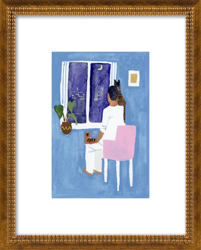 Look at the cat and the moon by Hiroyuki Izutsu for Artfully Walls