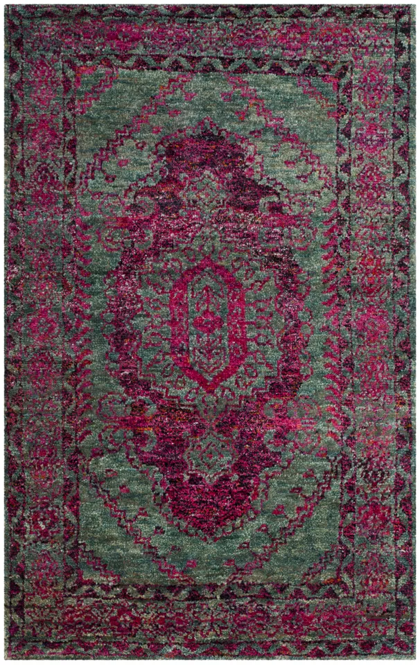 Arlo Home Hand Knotted Area Rug, TGR605A, Slate Blue/Fuchsia,  5' X 8'