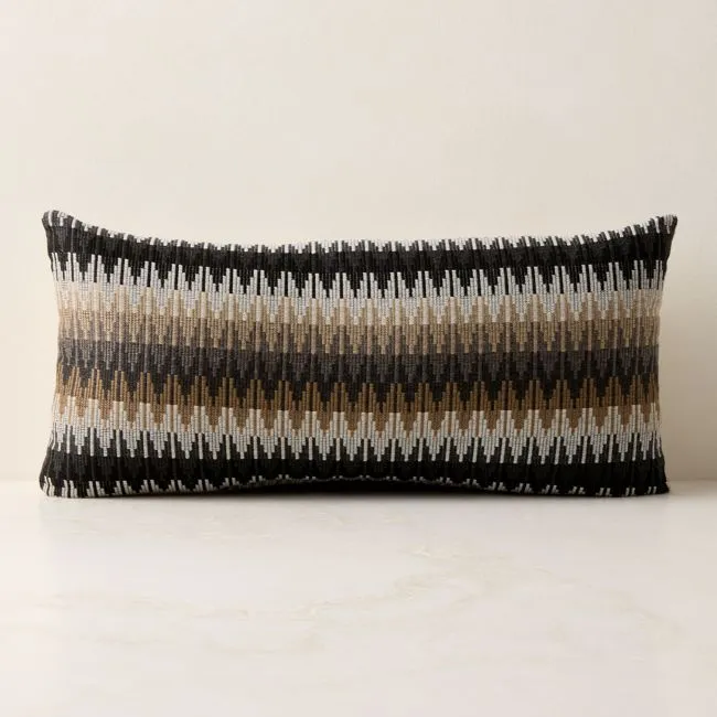 Sunbrella® Tesserre Black and Brown Outdoor Lumbar Pillow 24"x12"