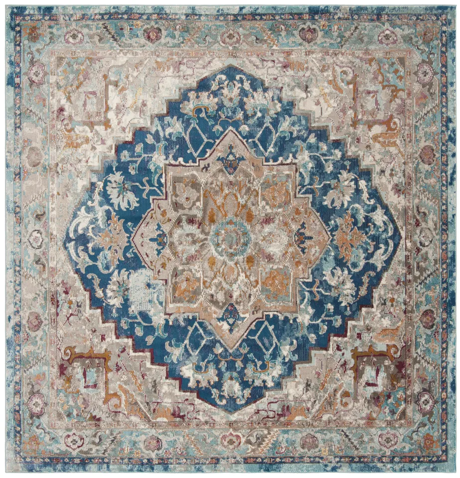 Arlo Home Woven Area Rug, ARA119B, Blue/Beige,  6' 5" X 6' 5" Square