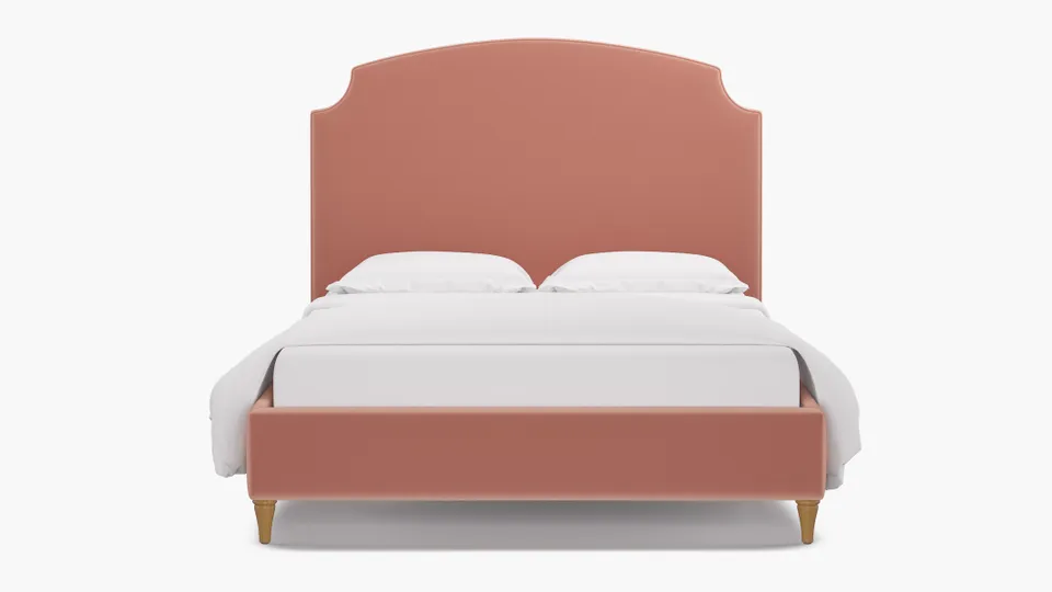 Cove Bed, Bloom Performance Plush Velvet, Natural Decorative Tapered Leg, Queen