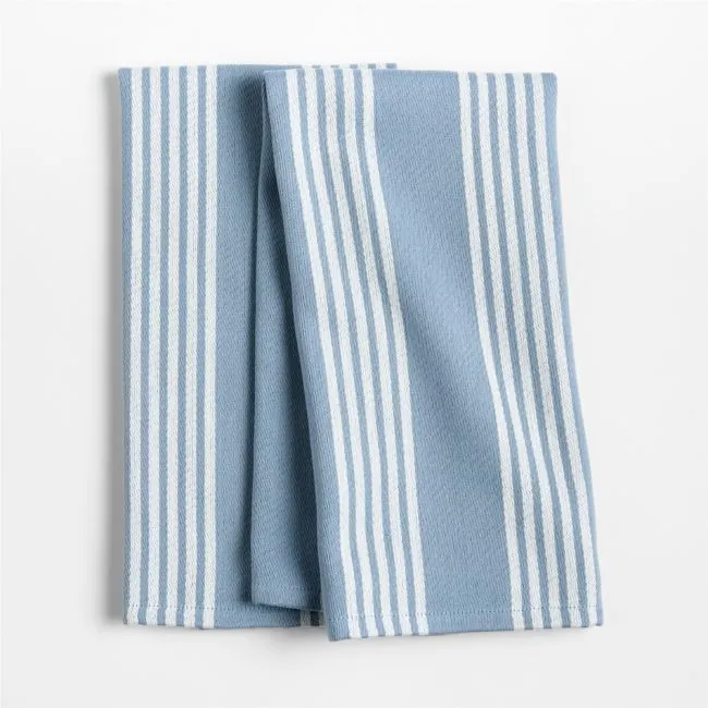 Cuisine Harbor Blue with White Stripe Organic Cotton Kitchen Towels, Set of 2