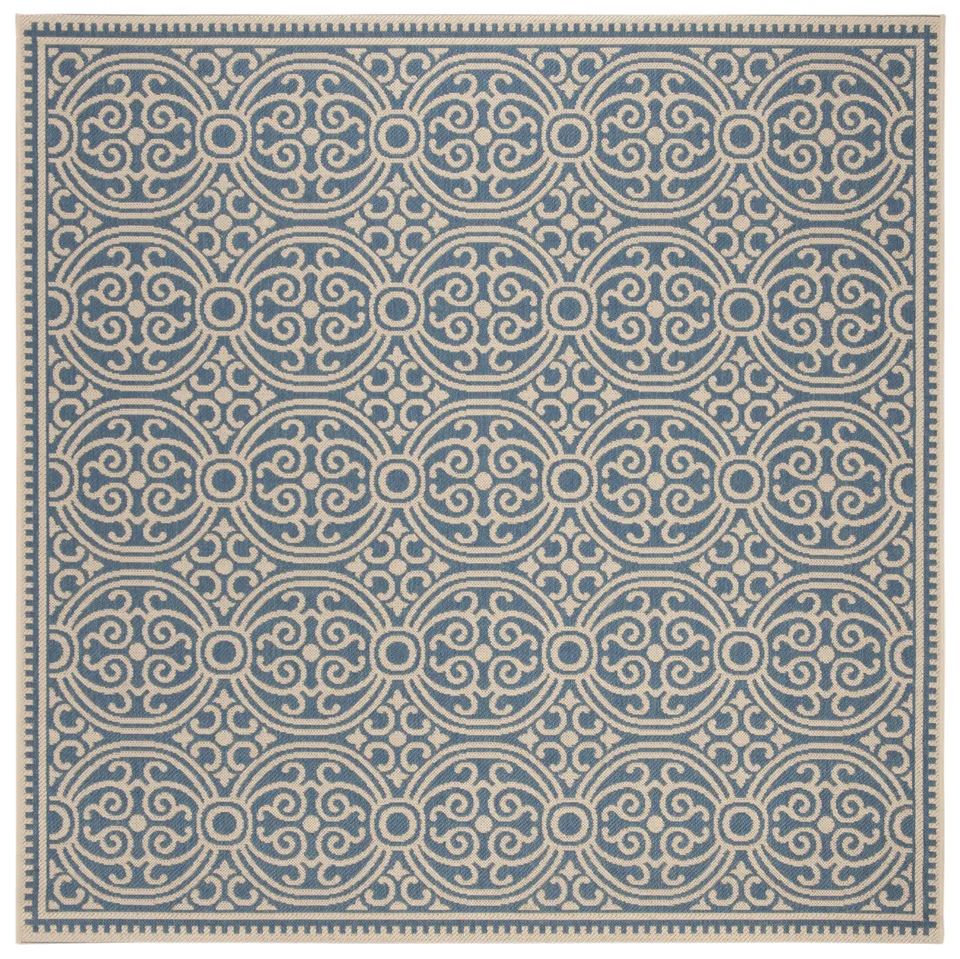 Arlo Home Indoor/Outdoor Woven Area Rug, LND134N, Cream/Blue,  6' 7" X 6' 7" Square