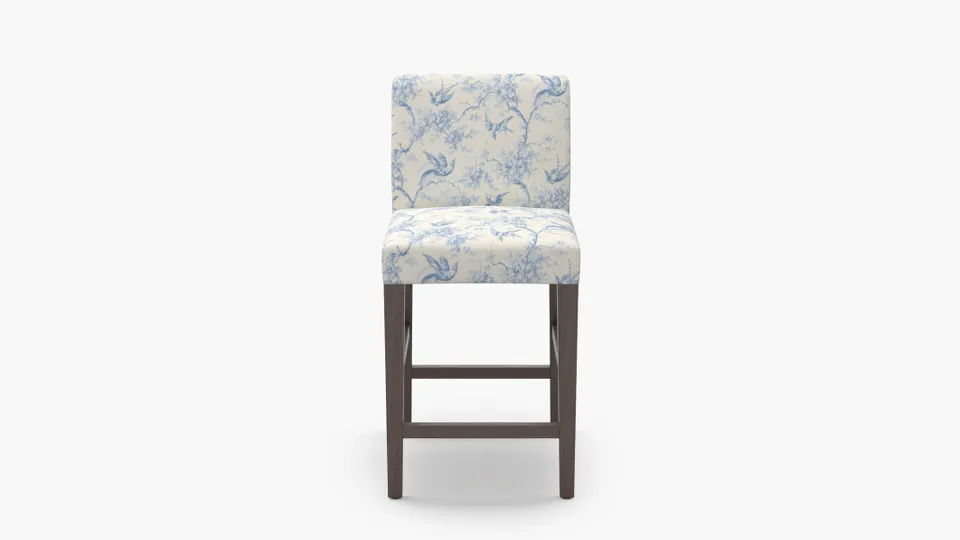 Signature Dining Counter Stool, Blue Swallows, Espresso Square Tapered Leg