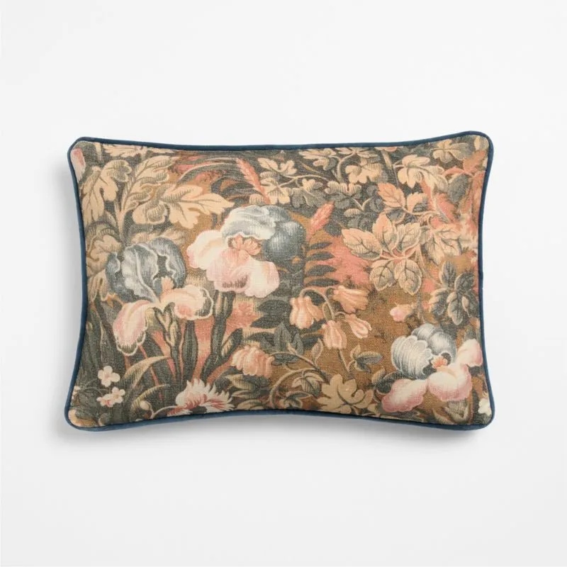 Joules Linen 22"x15" Floral Blue Throw Pillow Cover with Down-Alternative Insert