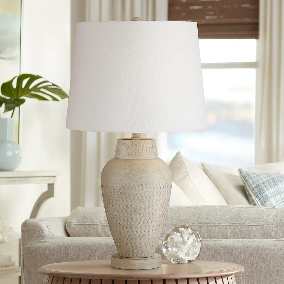 Possini Euro Rupert 24 3/4" Beige Hammered Metal Vase Table Lamp