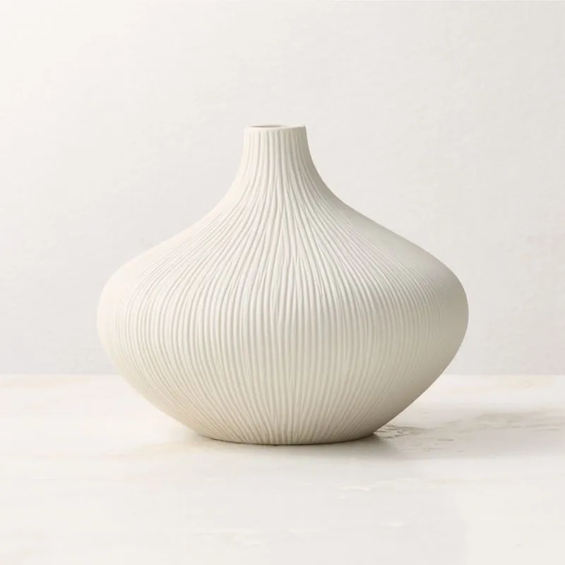 Liana Warm White Fluted Porcelain Vase Small