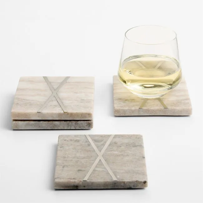 Tuscan Kitchen Marble "X" Monogram Coasters, Set of 4