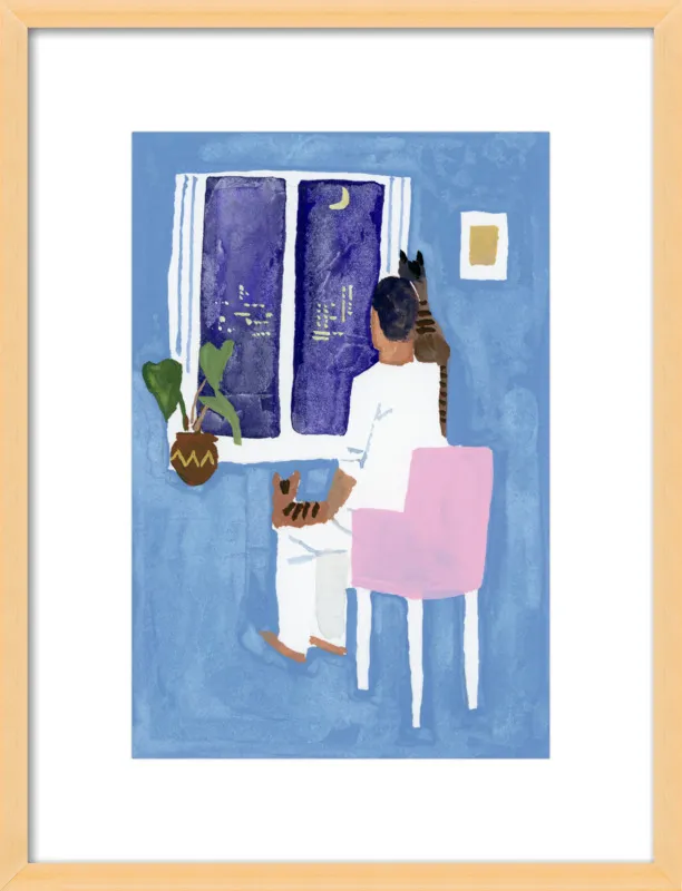 Look at the cat and the moon by Hiroyuki Izutsu for Artfully Walls