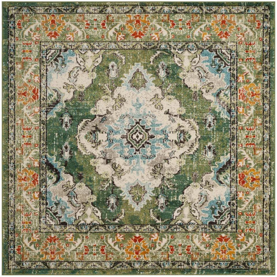 Arlo Home Woven Area Rug, MNC243F, Forest Green/Light Blue,  6' 7" X 6' 7" Square