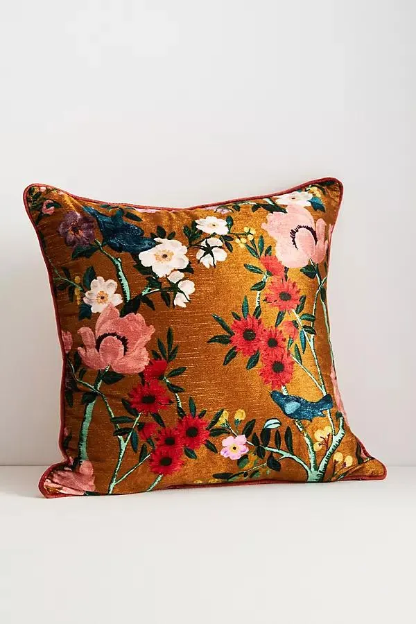 Alva Floral Cotton Velvet Pillow