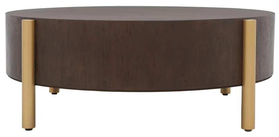 Diangela Round Coffee Table - Dark Oak / Gold