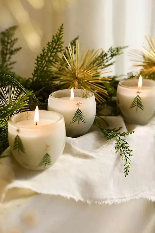 Festive Balsam Cedarwood Glass Candles, Set of 6