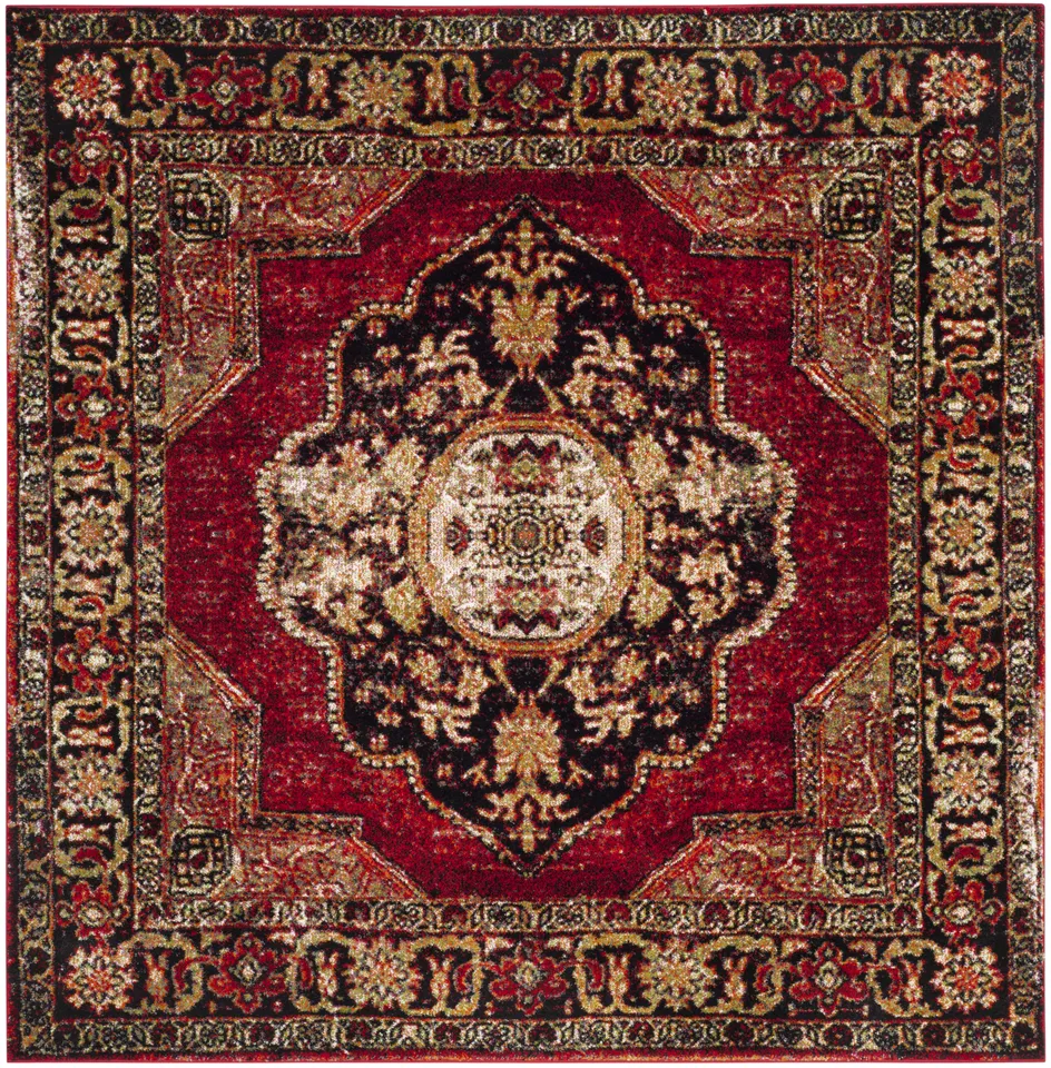 Arlo Home Woven Area Rug, VTH219A, Red/Multi,  5' 3" X 5' 3" Square