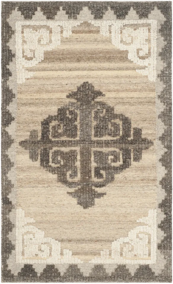 Arlo Home Hand Knotted Area Rug, KNY312A, Brown/Charcoal,  3' X 5'