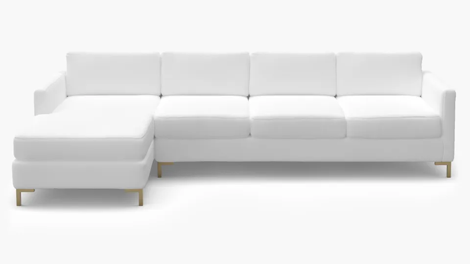 Modern Sectional, Left Facing, White Twill, Brass L Leg