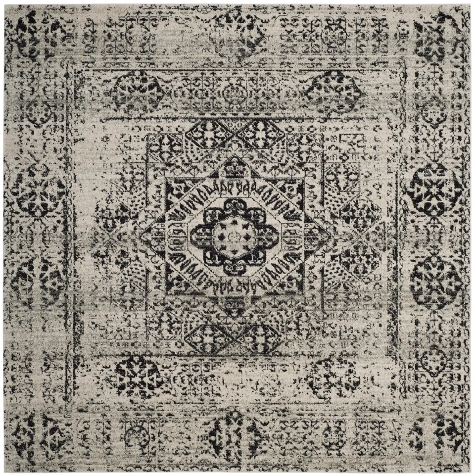 Arlo Home Woven Area Rug, EVK260T, Ivory/Black,  6' 7" X 6' 7" Square