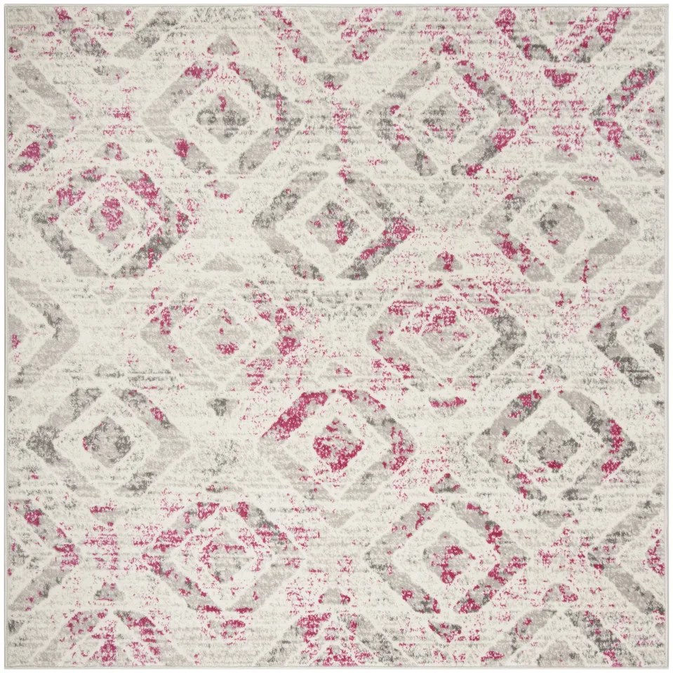 Arlo Home Woven Area Rug, SKY190F, Ivory/Pink,  6' 7" X 6' 7" Square