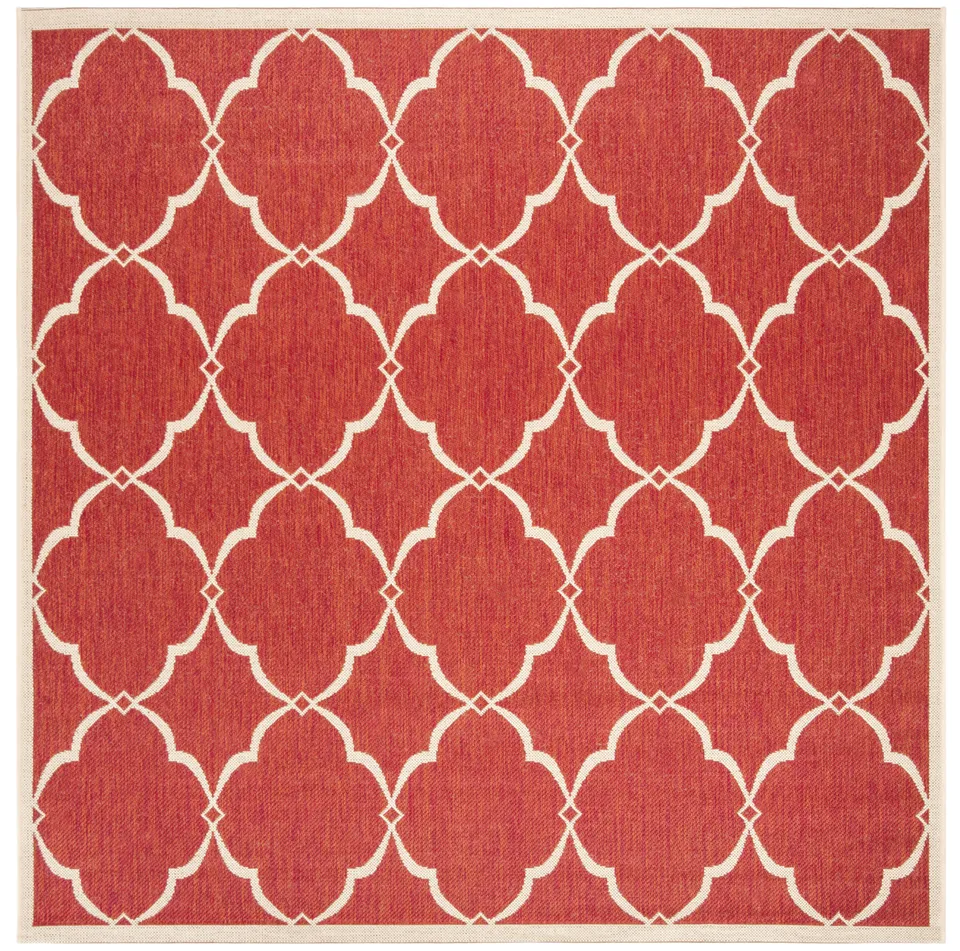Arlo Home Indoor/Outdoor Woven Area Rug, LND125Q, Red/Cream,  6' 7" X 6' 7" Square
