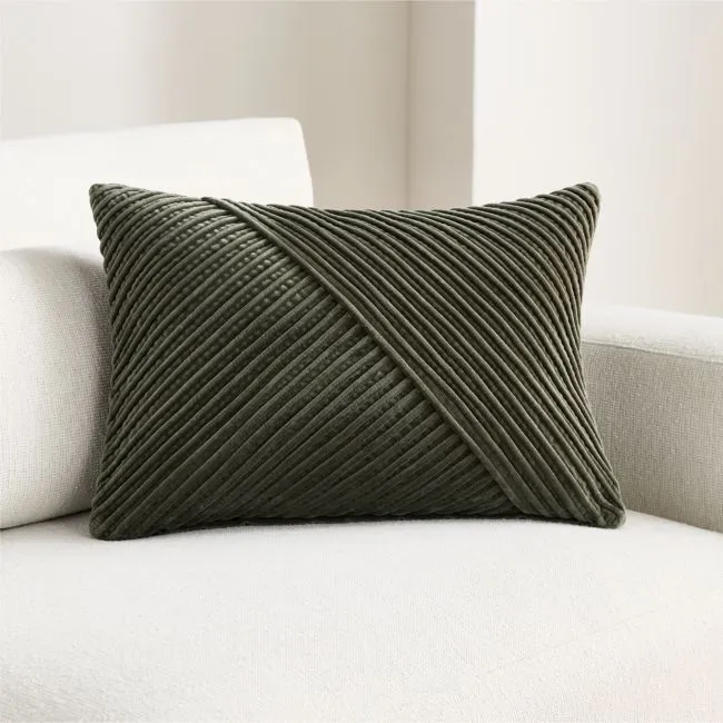 Bowen Ribbed Velvet 22"x15" Burnt Green Throw Pillow Cover with Feather Insert