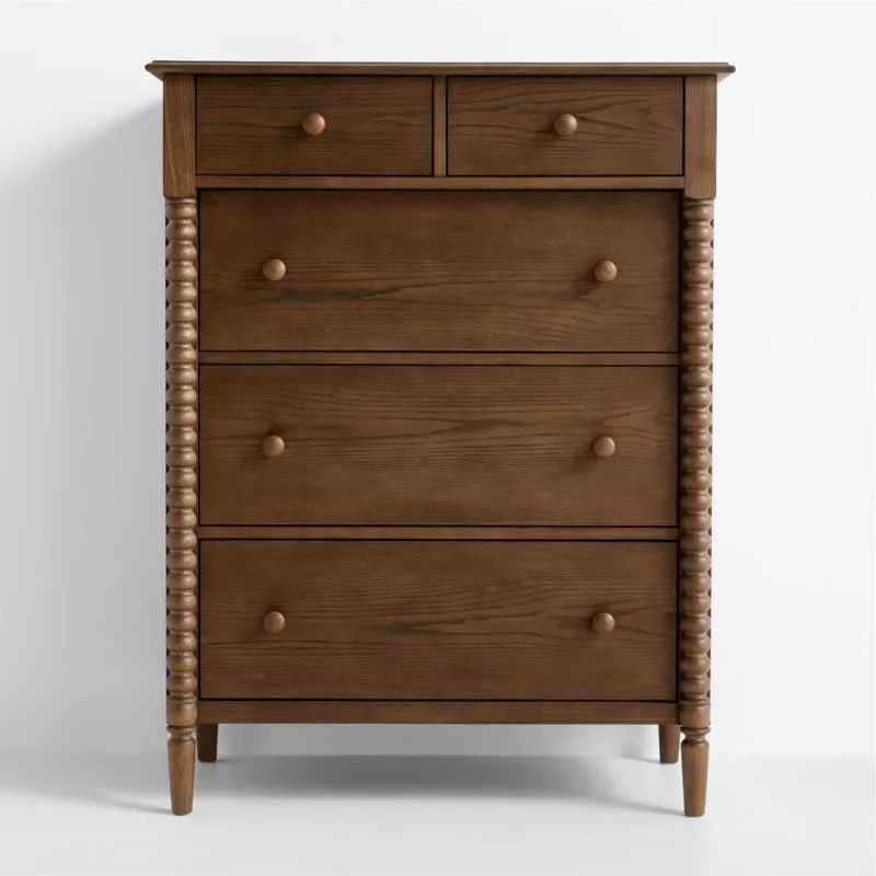 Jenny Lind 37" Deep Brown Wood Tall 5-Drawer Kids Dresser