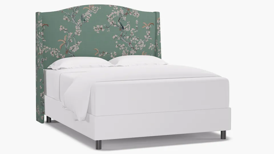 Classic Wingback Headboard, Mint Cherry Blossom, Queen