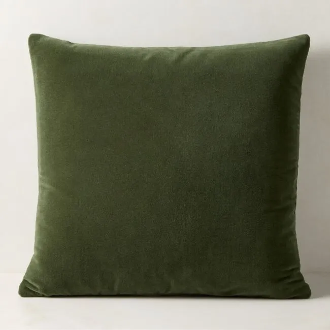 Vinette Smoked Green Merino Wool and Velvet Throw Pillow with Down-Alternative Insert 23"x23"