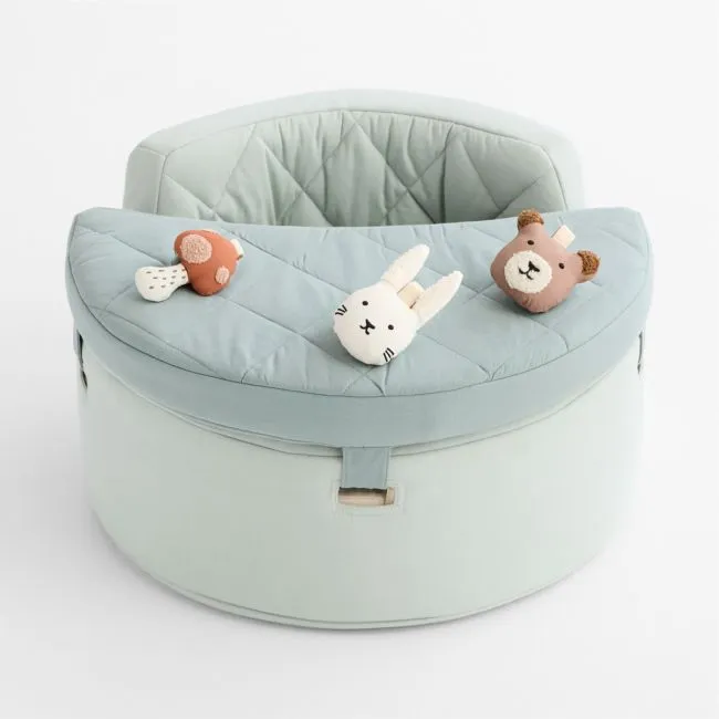 Organic Washable Green Baby Activity Chair with Woodland Baby Rattle Set