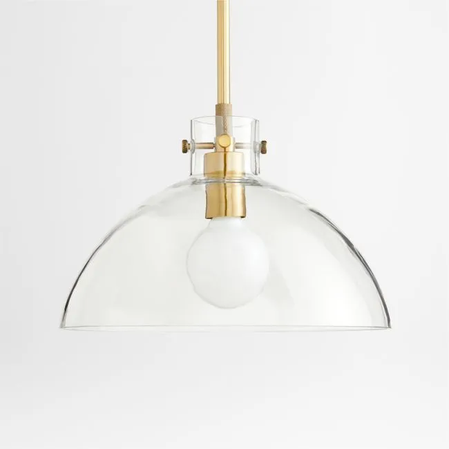 Dakota Brass Pendant Light with Large Clear Glass Dome 12.5"