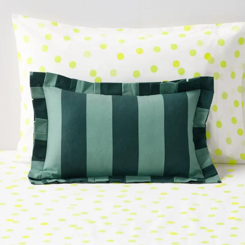 Wimbledon Rainforest Green Stripe Pleated Edge Lumbar Pillow by Venus Williams